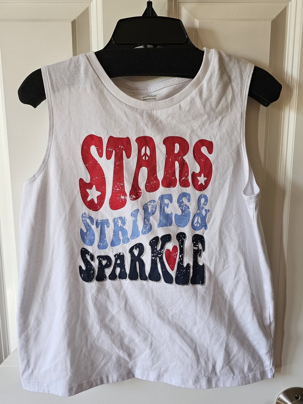 Girls' White 'Stars Stripes & Sparkle' Graphic Tank Top
